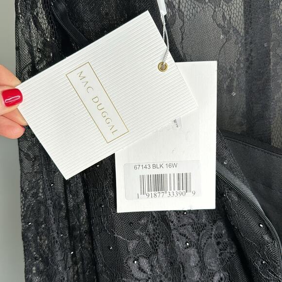 NWT MAC DUGGAL Black Sequin Lace Long Sleeve Evening Gown with Slit Women’s - Picture 9 of 12